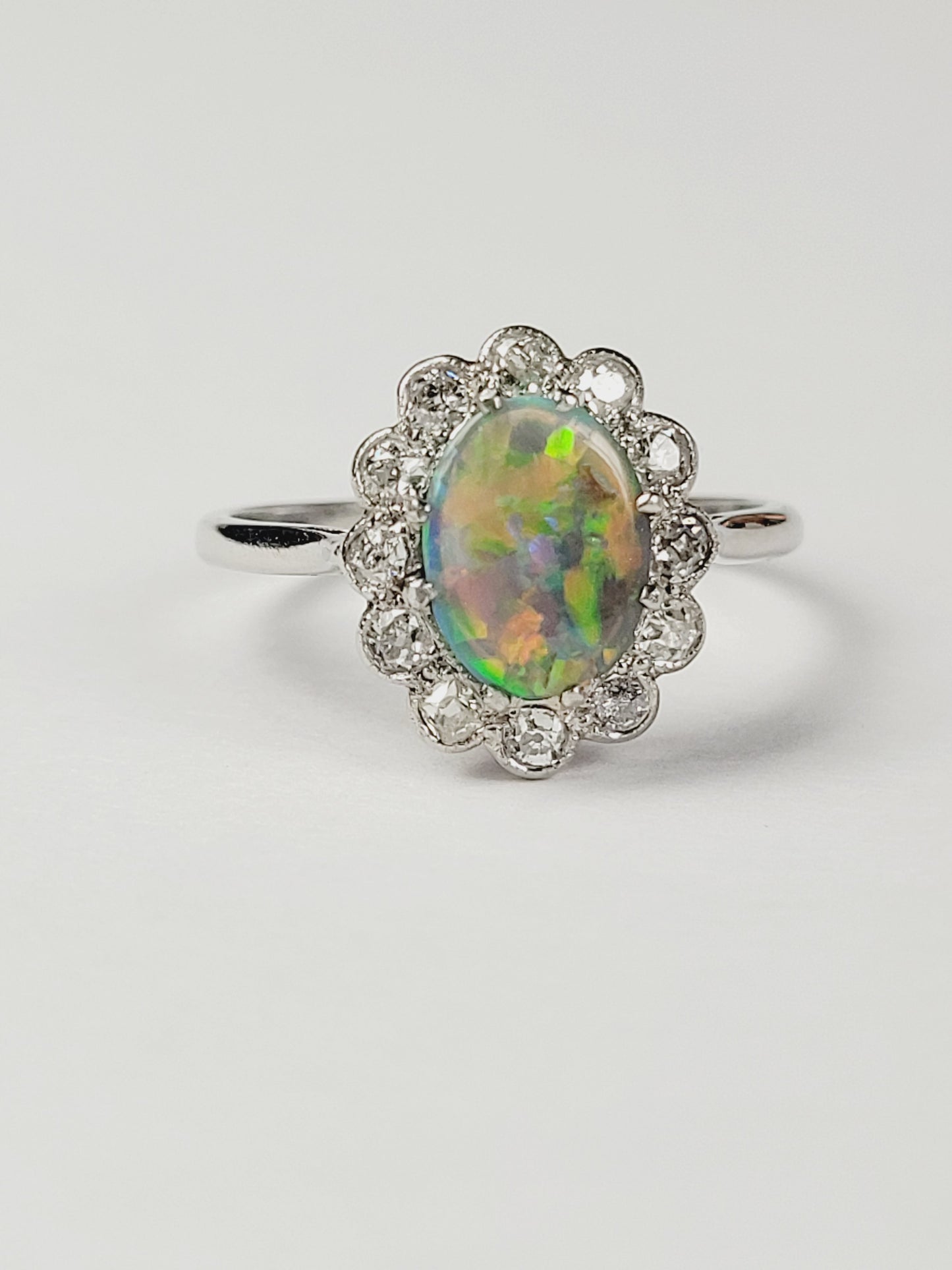 Black opal and diamond cluster ring sku 8768