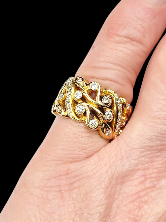 Substantial full hoop diamond 18ct yellow gold scroll eternity ring