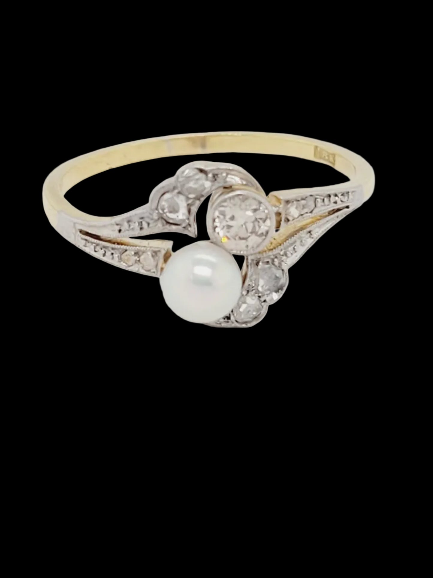 Art nouveau pearl and diamond  dress ring sku 8825