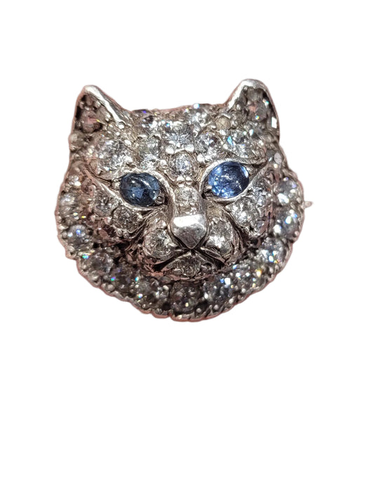 Cute Antique diamond and sapphire cat brooch sku 9056