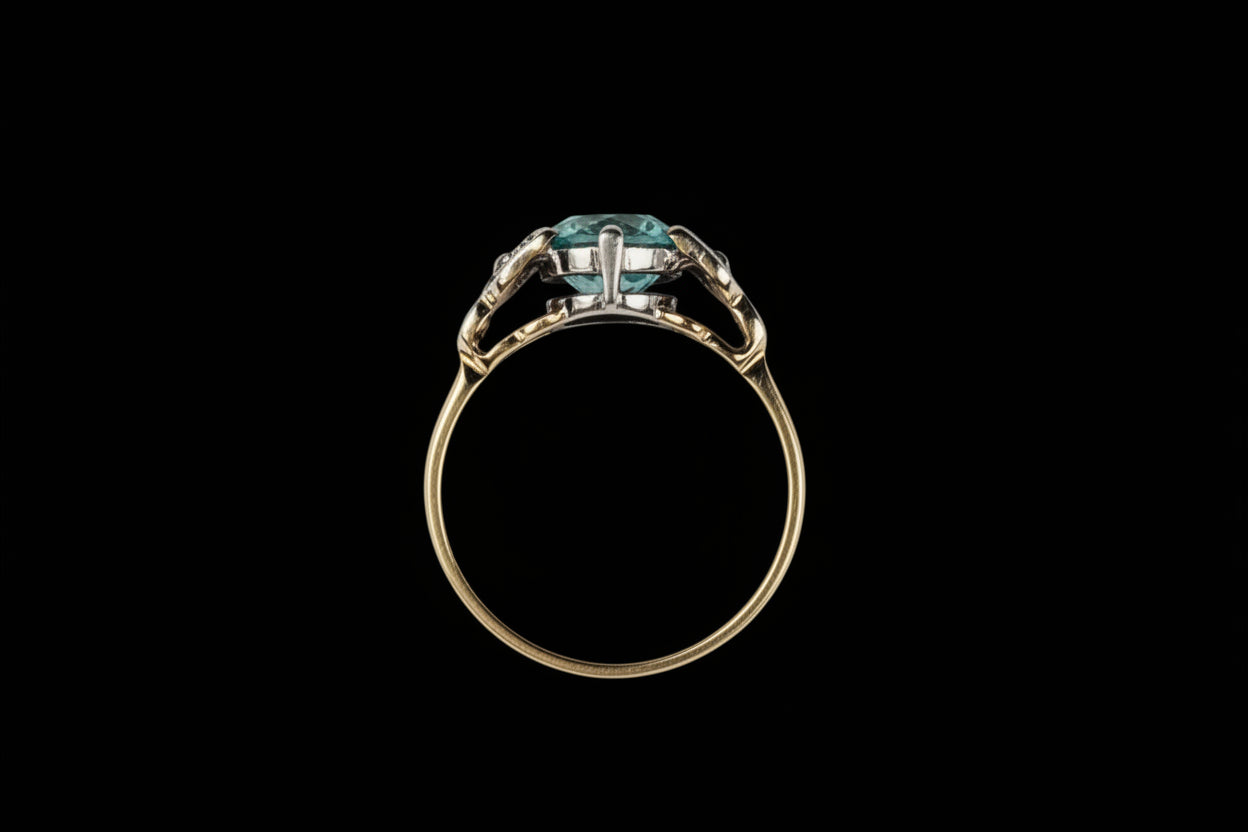 Edwardian blue zircon and diamond ring sku 8779
