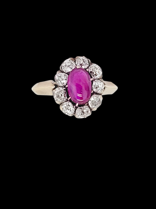 Gem cabochon ruby and antique diamond cluster ring
SKU: 8140