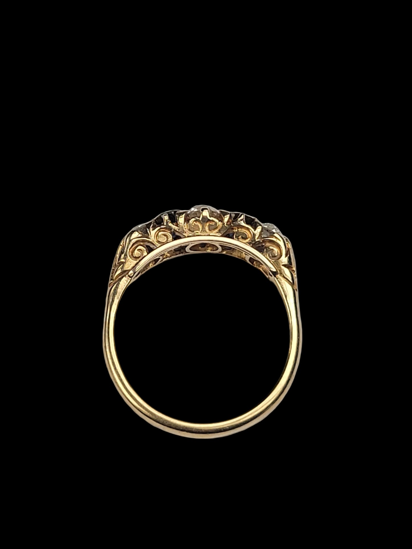 Antique sapphire and diamond five stone ring sku 8980