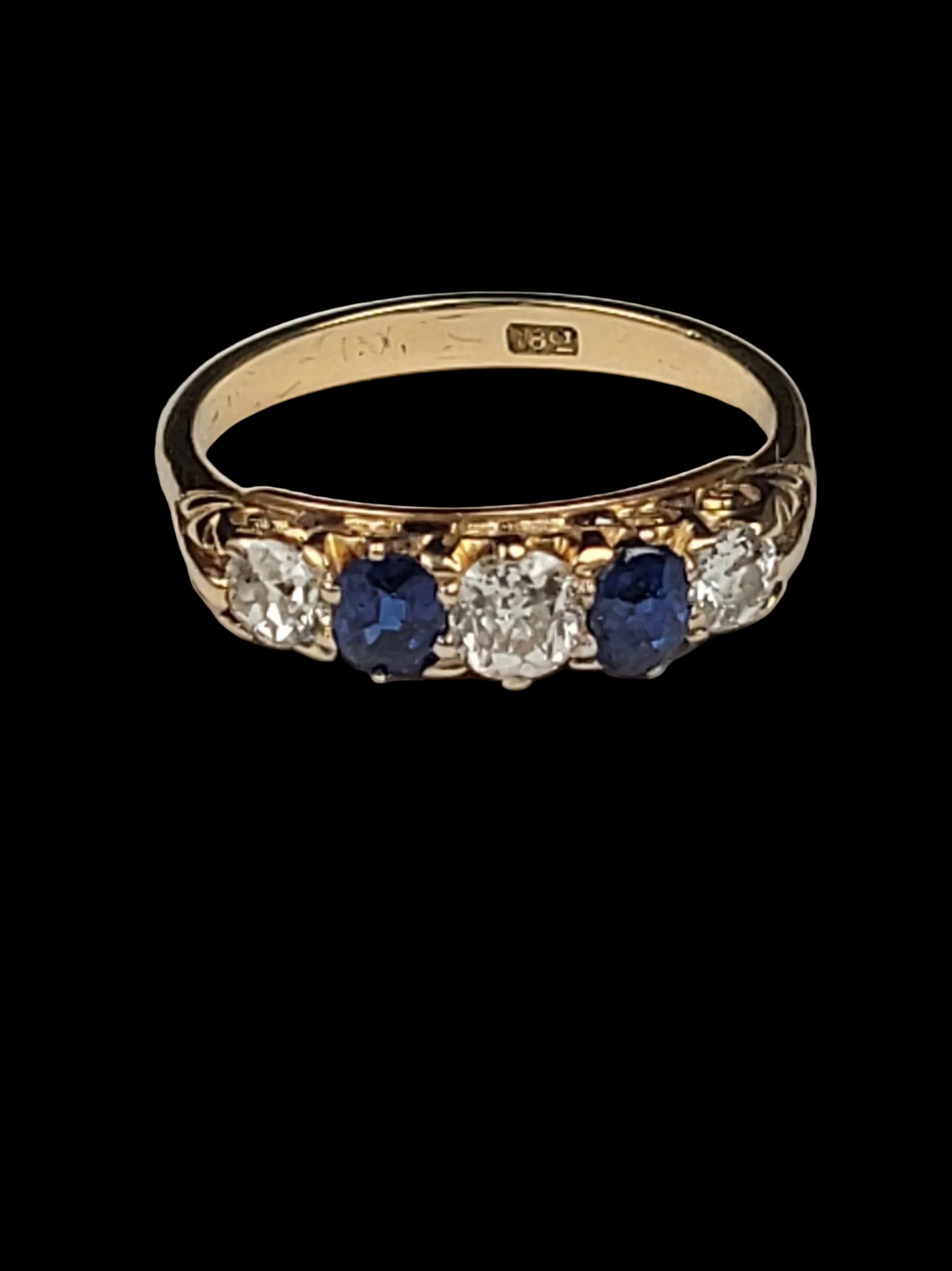 Antique sapphire and diamond five stone ring sku 8980