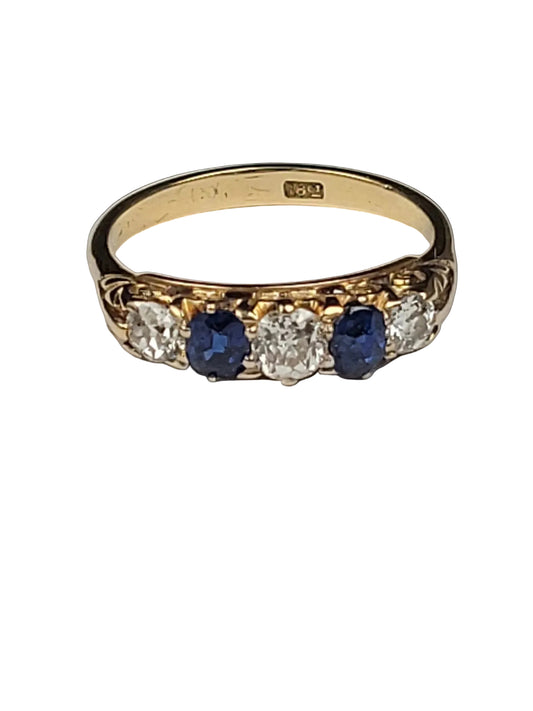 Antique sapphire and diamond five stone ring sku 8980