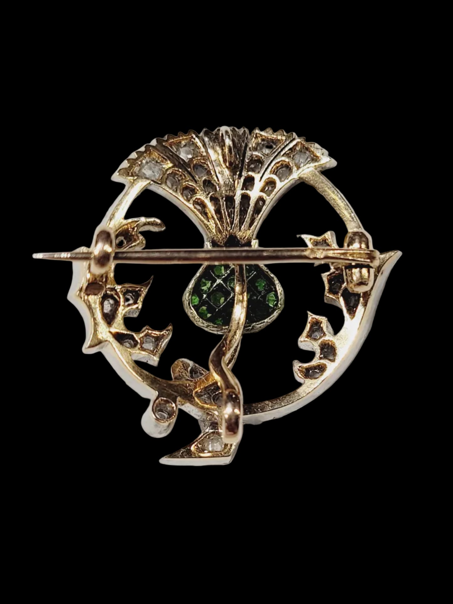 Antique Demantoid garnet and diamond brooch sku 8804