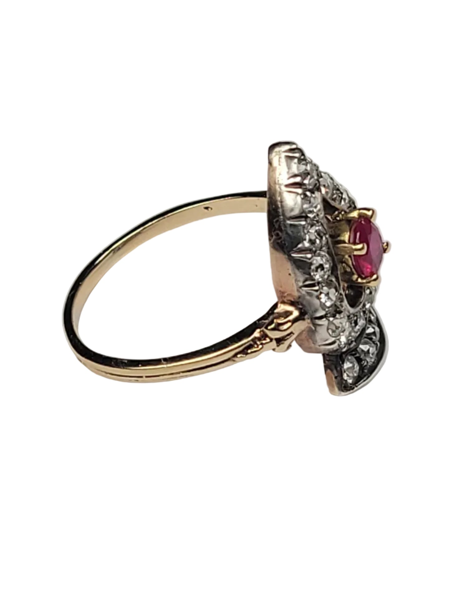 Antique ruby and diamond bleeding heart ring sku 9188