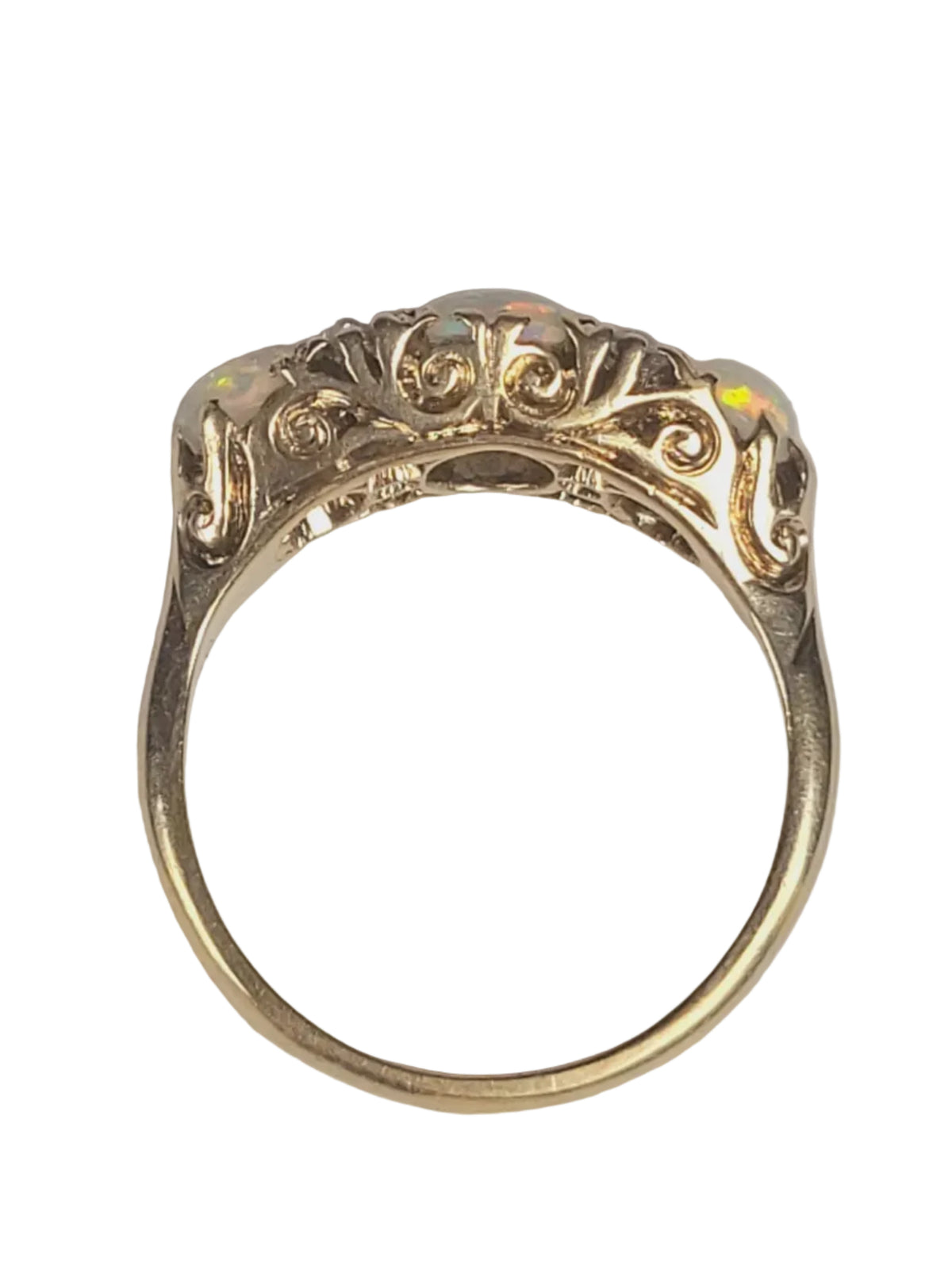 Opal and diamond carved half hoop ring sku 9144