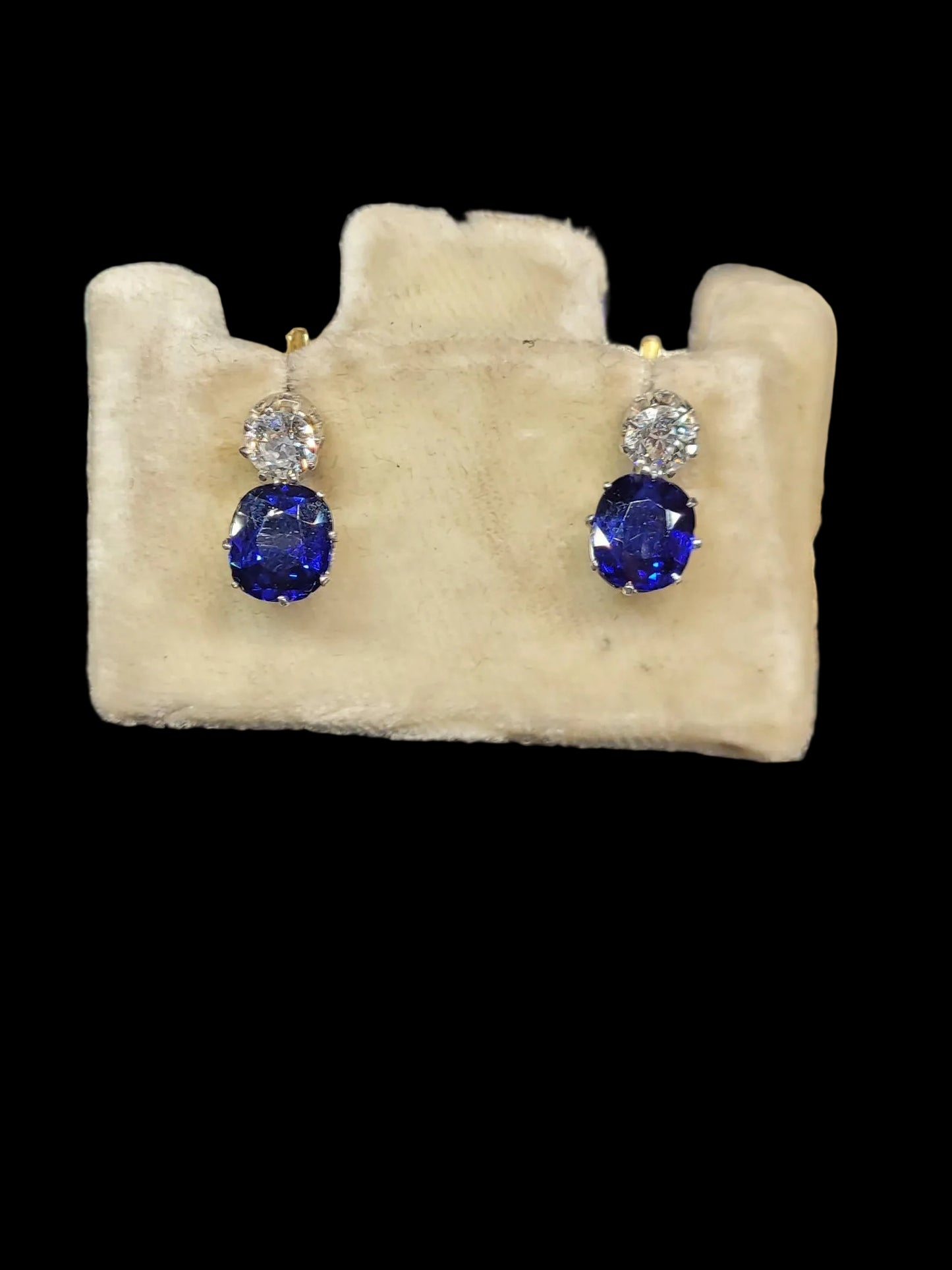 Antique natural sapphire and diamond drop earrings sku 8670