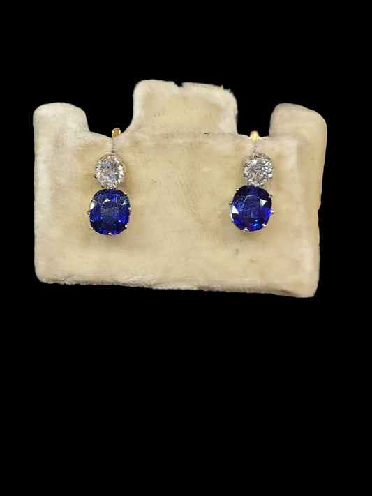 Antique natural sapphire and diamond drop earrings sku 8670