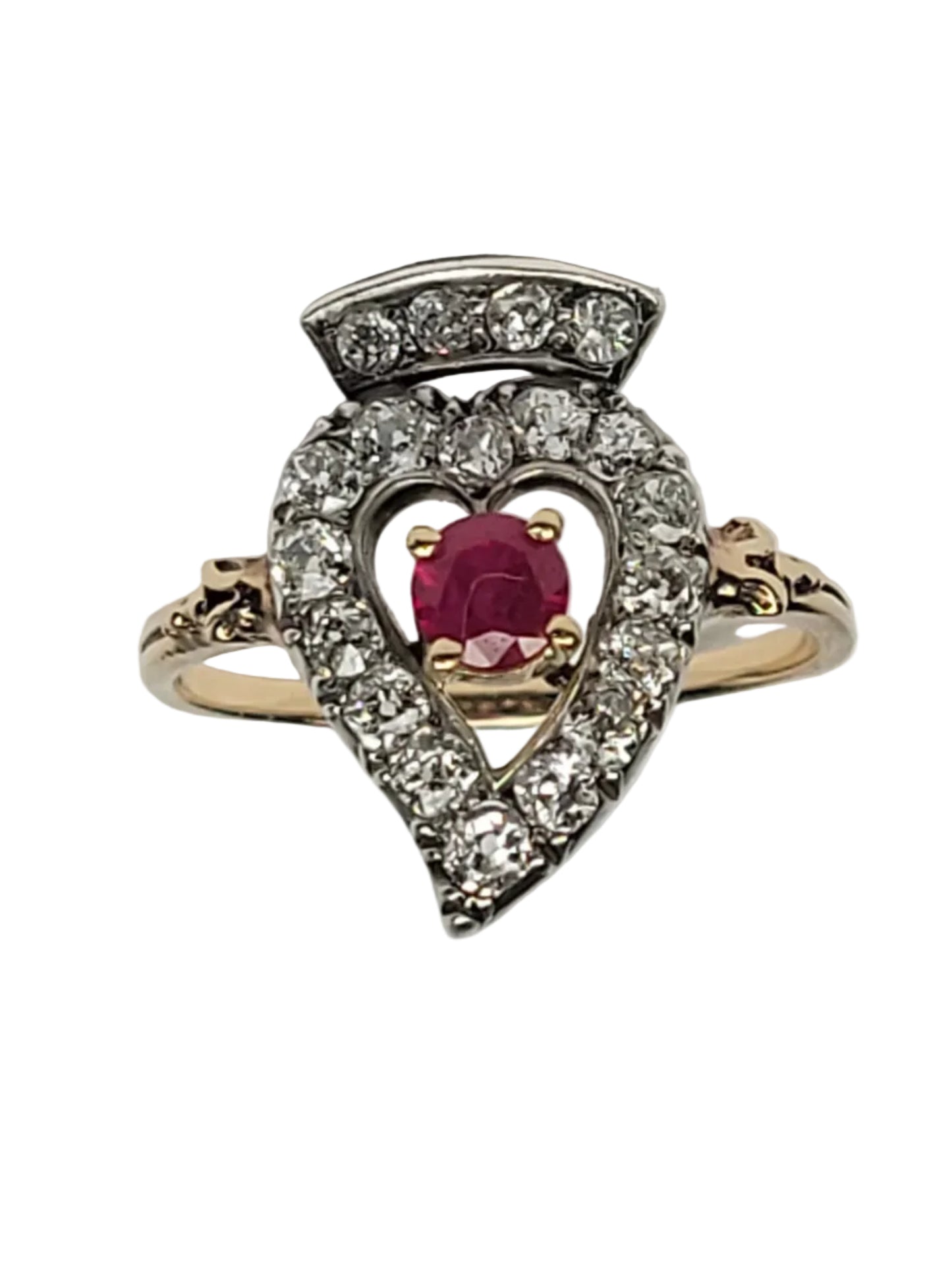 Antique ruby and diamond bleeding heart ring sku 9188