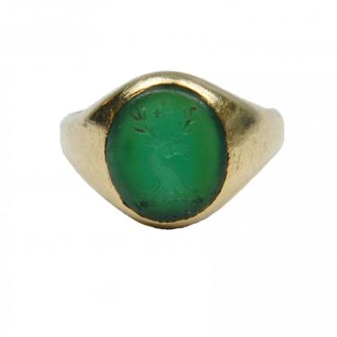 St Eustice Green Agate Intaglio Signet Ring | DB Gems