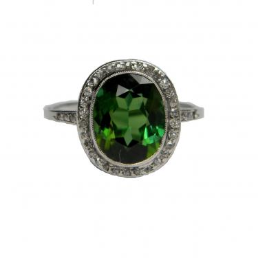 Art Deco Green Tourmaline & Diamond Ring | DB Gems