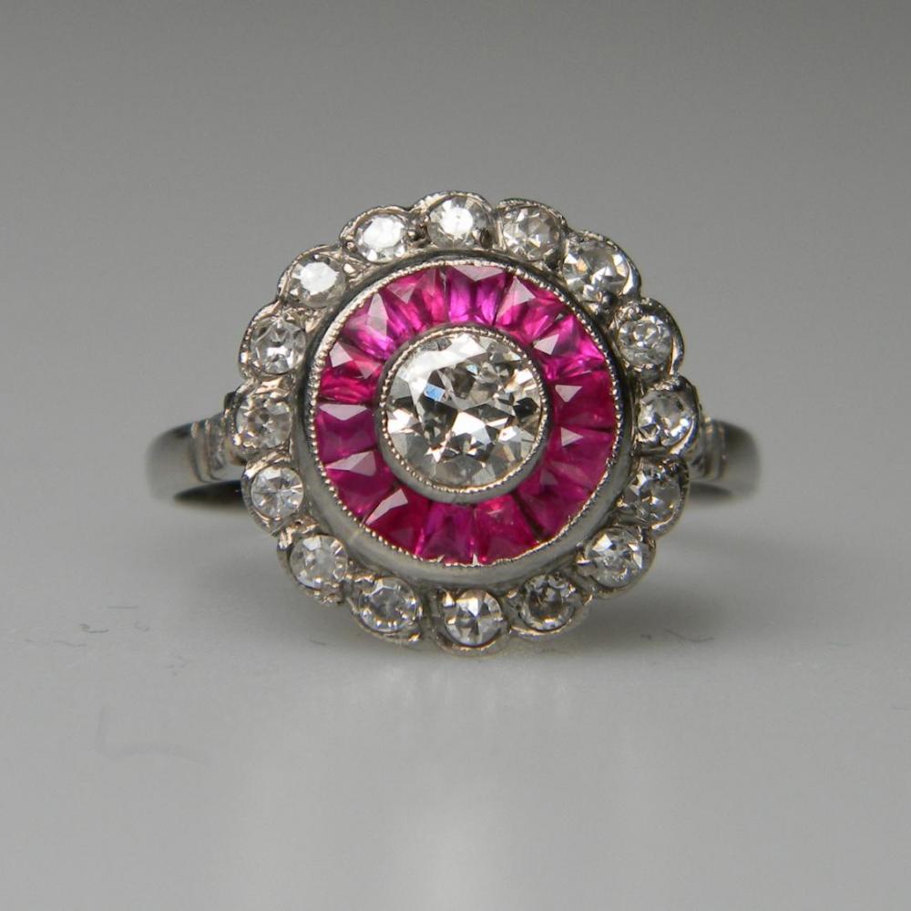 Art Deco Ruby and Diamond Target Ring DB Gems