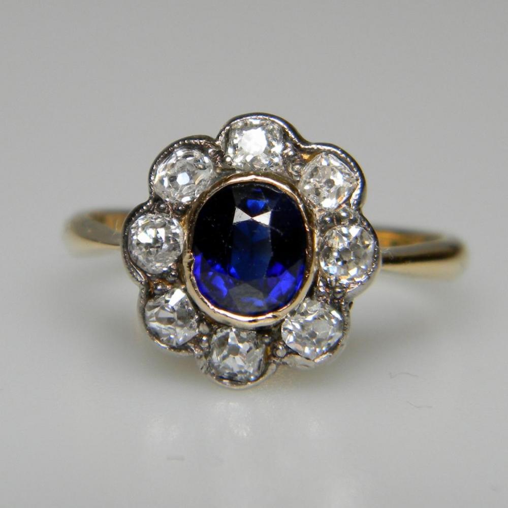 Antique Sapphire and Diamond Cluster Ring | DB Gems