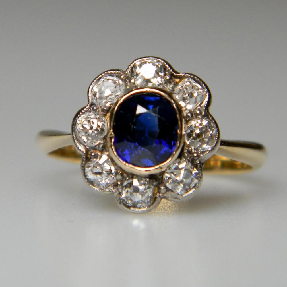 Antique Sapphire and Diamond Cluster Ring | DB Gems