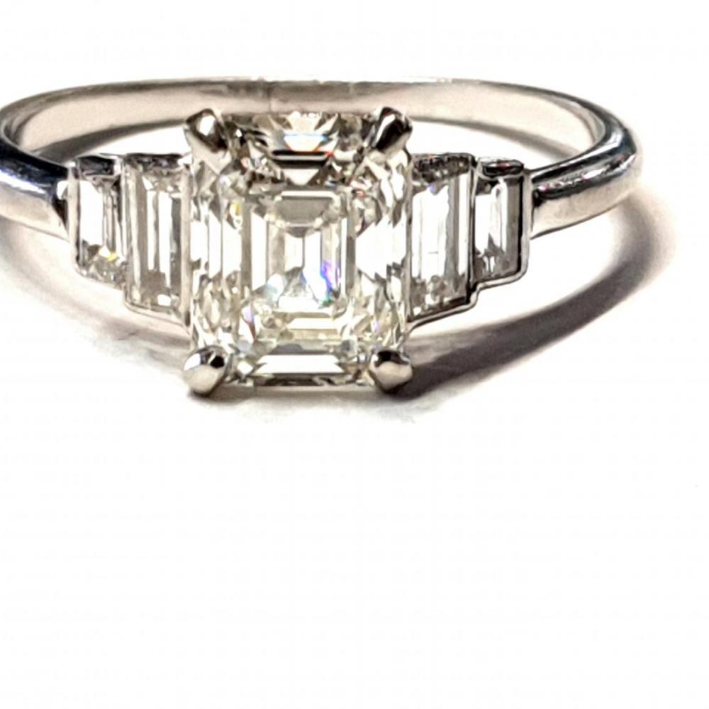 Art deco elongated asscher cut diamond engagement ring | DB Gems