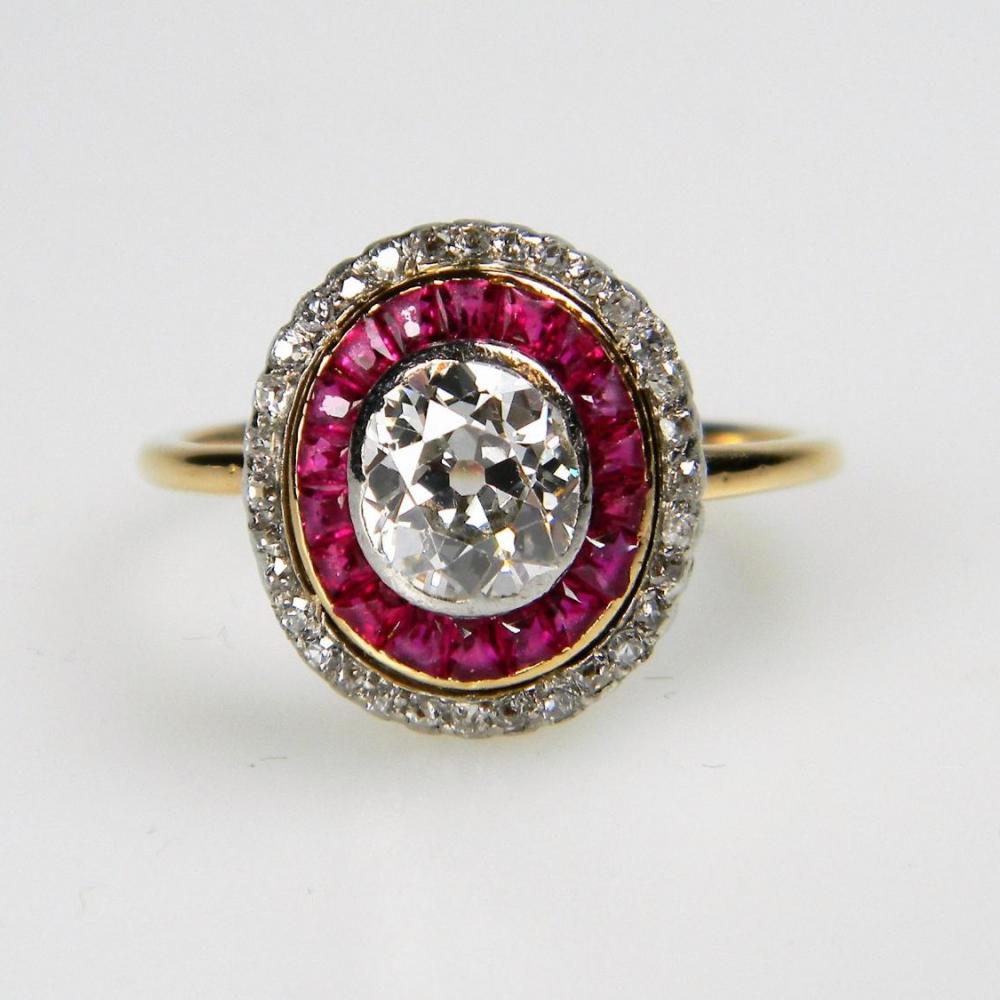 Edwardian Cushion Cut and Ruby Target  engagement  Ring  DB 