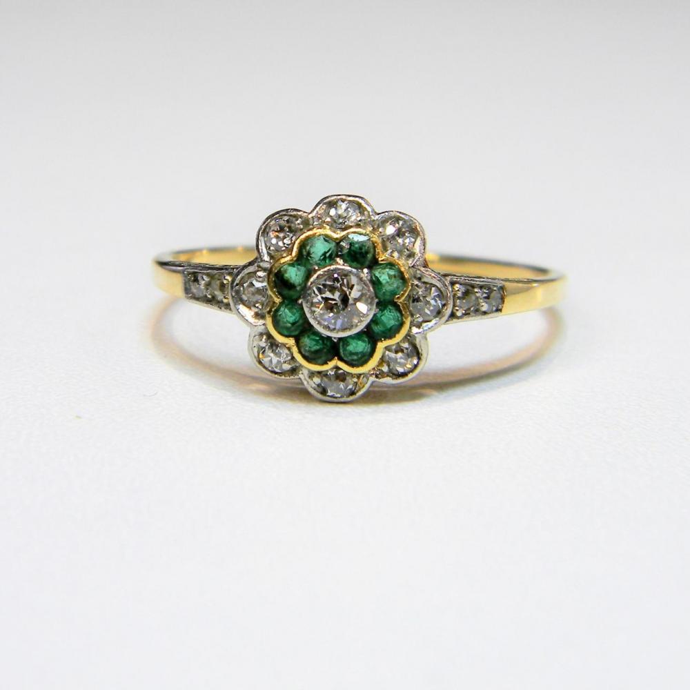 Edwardian Emerald and Diamond Target  Engagement  Ring  DB Gems