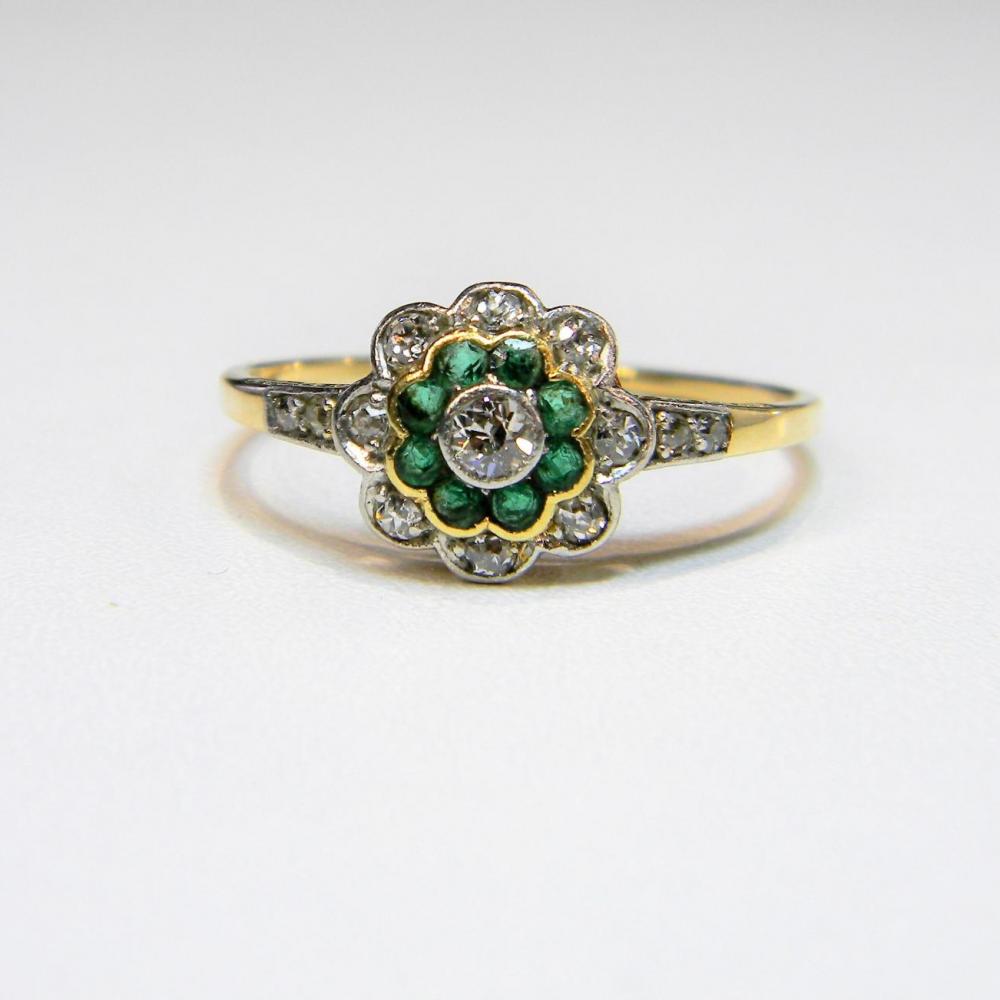 Edwardian Emerald and Diamond Target Engagement Ring DB Gems Edwardian Emerald and Diamond Target Engagement Ring DB Gems
