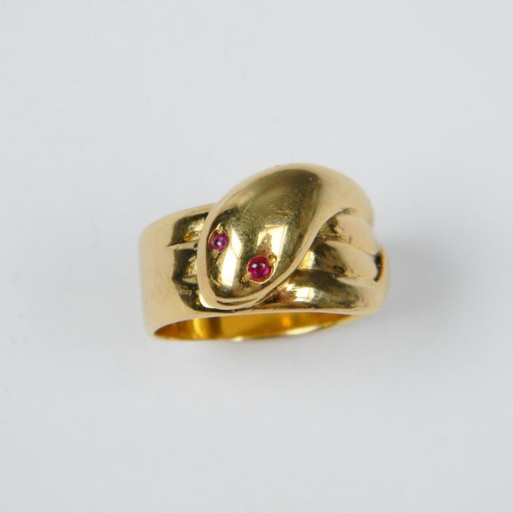 Antique gold snake ring with ruby eyes | DB Gems