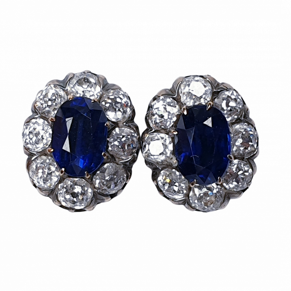 Sapphire & Diamond Cluster Earrings circa 1880 | DB Gems