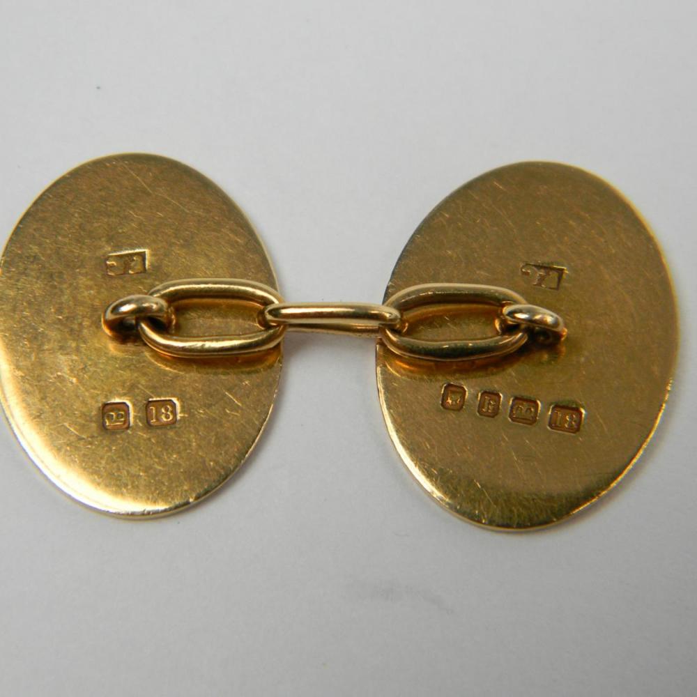 18ct gold Enamel engraved Cufflinks | DB Gems