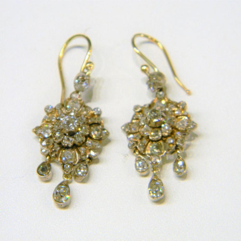 Pair of Elegant Antique Diamond Cluster Drop Earrings | DB Gems