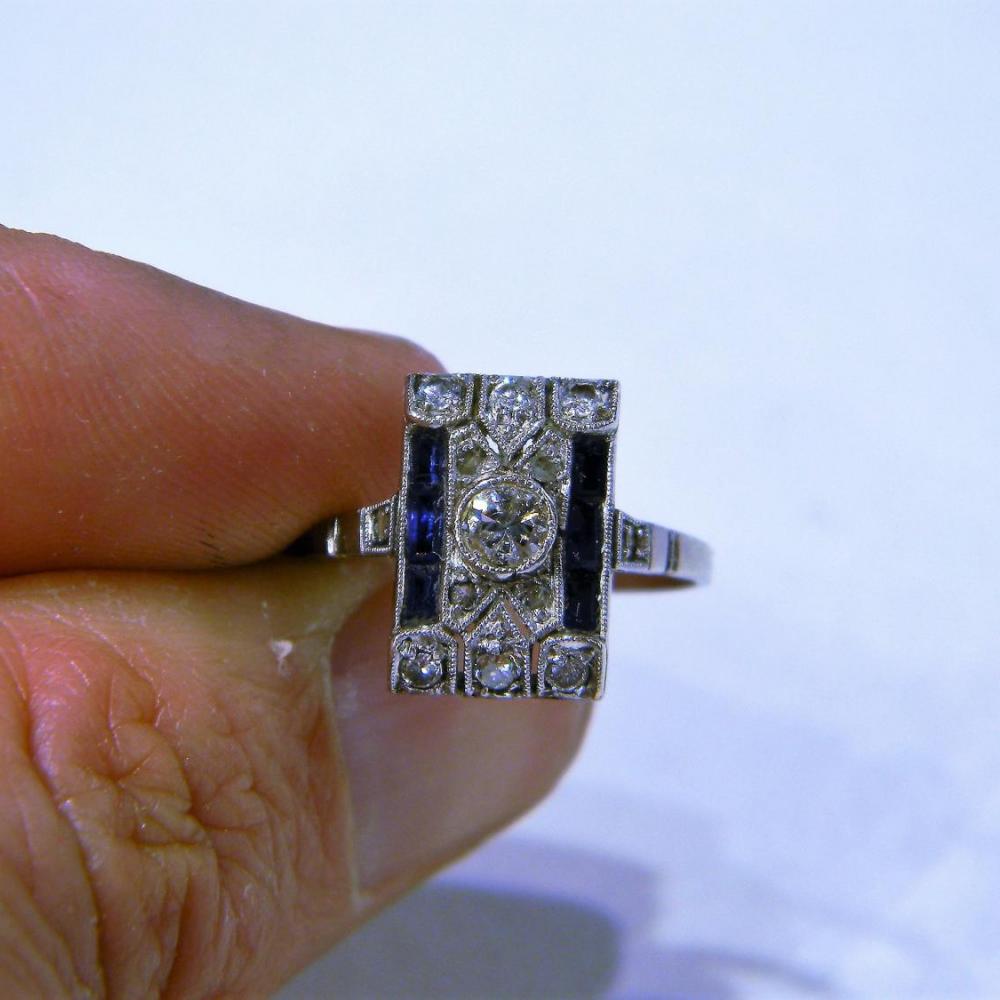 Art Deco Sapphire and Diamond Panel Ring DB Gems