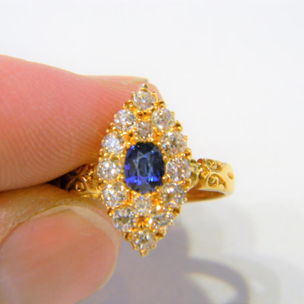 Victorian Sapphire and Diamond Marquise Ring | DB Gems