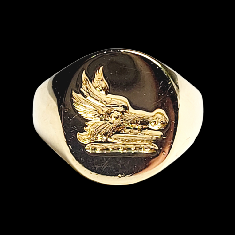 Boar head seal engraved 18ct gold ring DB Gems